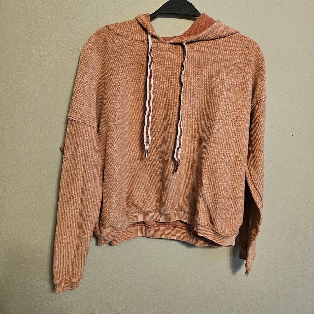 Aerie Ribbed Hooded Sweater Orange Salmon Pink Small